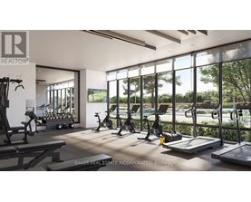 A gym with treadmills, elliptical machines, and other exercise equipment is shown.