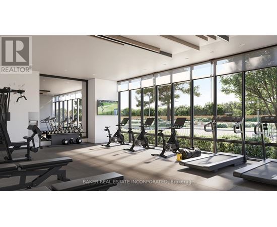 A gym with treadmills, elliptical machines, and other exercise equipment is shown.