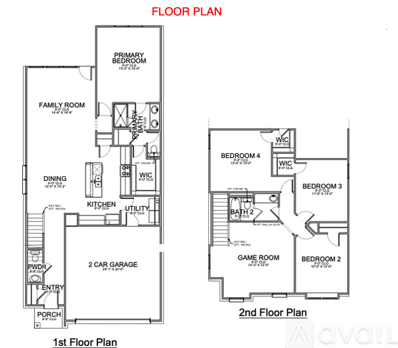 A floor plan of a house with two bedrooms, a garage, a game room, and a porch.