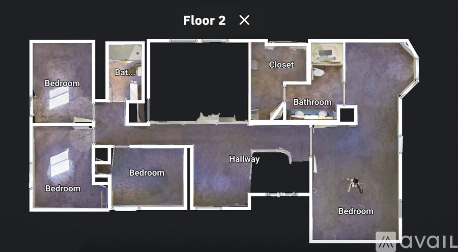 A diagram of Floor 2 with labeled rooms such as Bedroom, Bathroom, Closet, and Hallway.