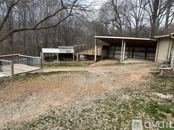 A backyard with a fence and a shed.