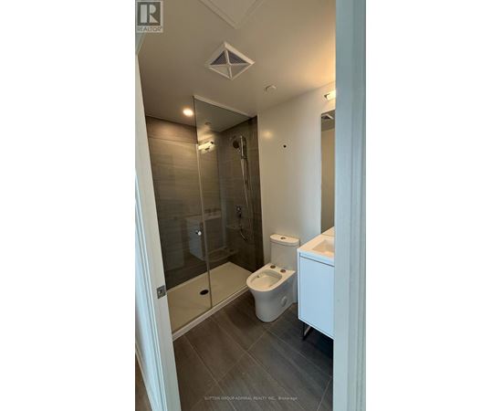 A bathroom with a walk-in shower and a toilet.