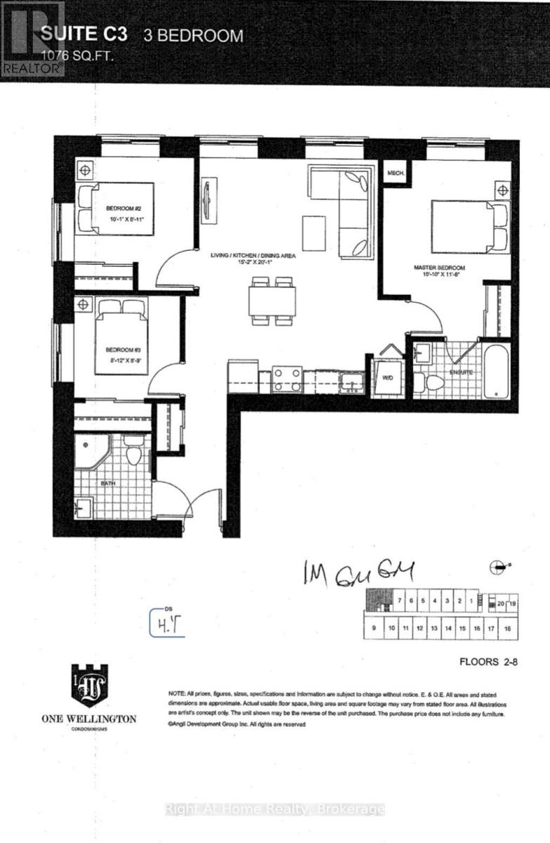 A black and white image of a floor plan for a 3 bedroom suite.