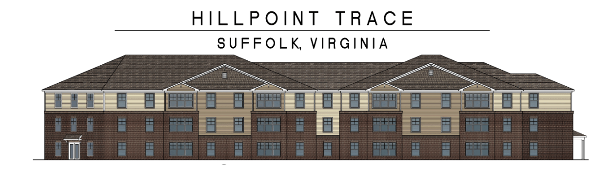 A drawing of a building named Hillpoint Trace in Suffolk, Virginia.