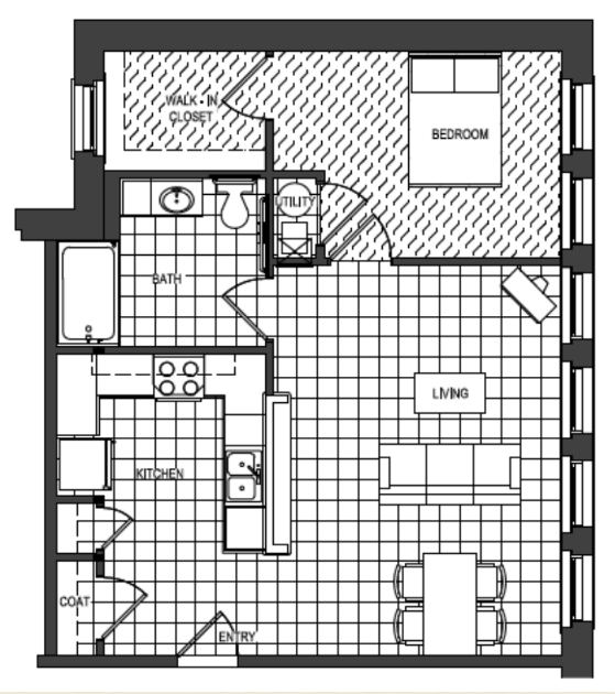 1 Bed, 1 Bath C