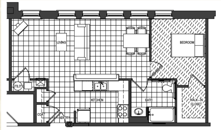 1 Bed, 1 Bath D