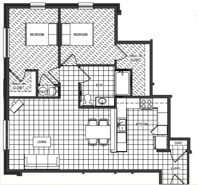 2 Bed, 1 Bath F