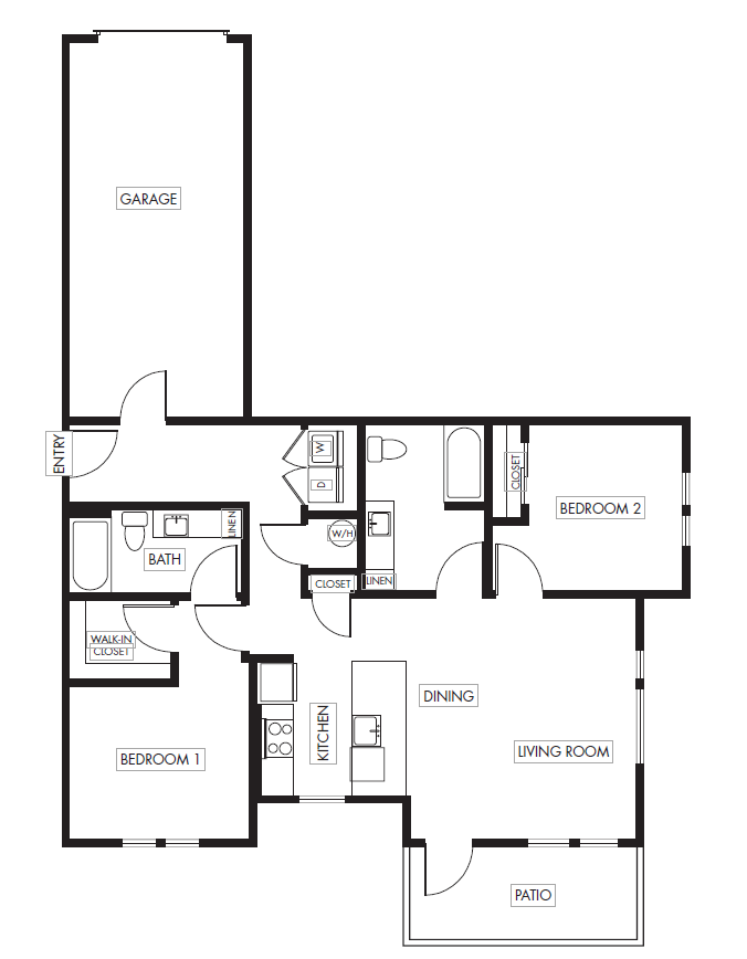 2 Bed 2 Bath Garden with Garage - 1070