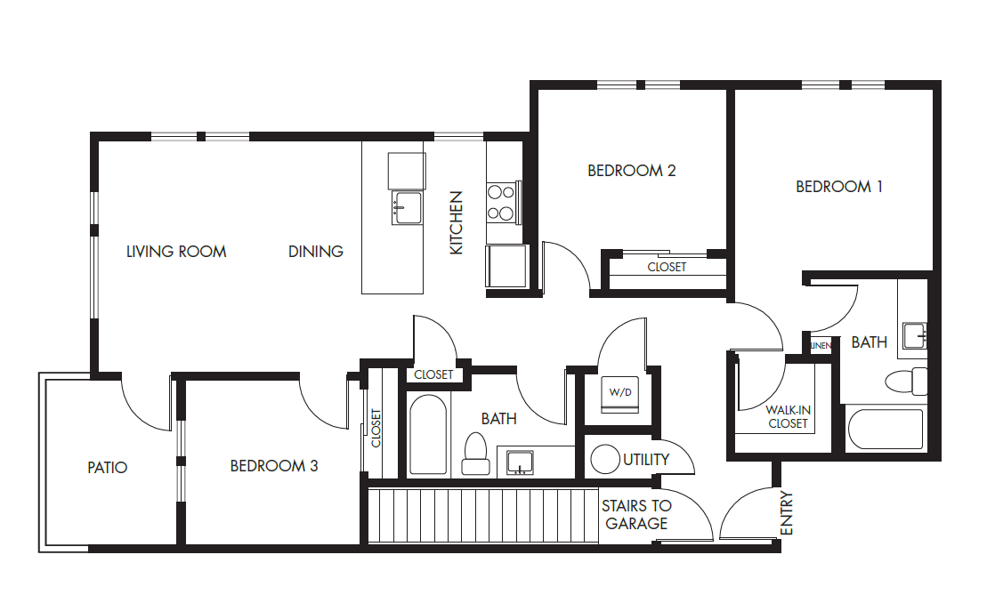 3 Bed 2 Bath Garden with Garage - 1226A