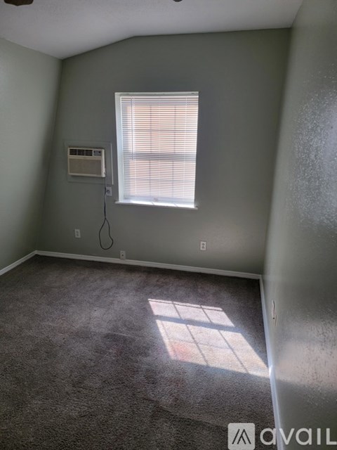 A room with a window and a carpet on the floor.