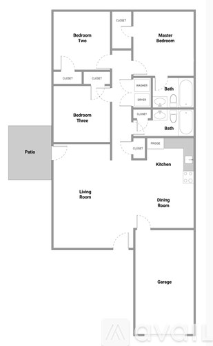 A floor plan of a house with a garage and a living room.