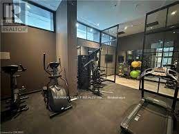 A gym with a variety of equipment including treadmills, weights, and exercise balls.