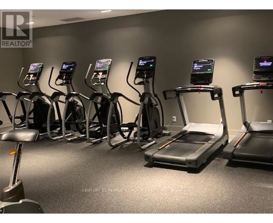 A gym with treadmills and exercise bikes.
