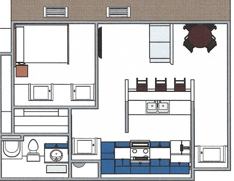 A floor plan of a house with a kitchen, living room, dining room, and bedrooms.