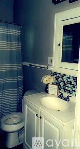A small white bathroom with a toilet, sink, and shower curtain.