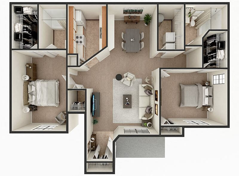2 bedroom 2 bathroom apartment floor plan