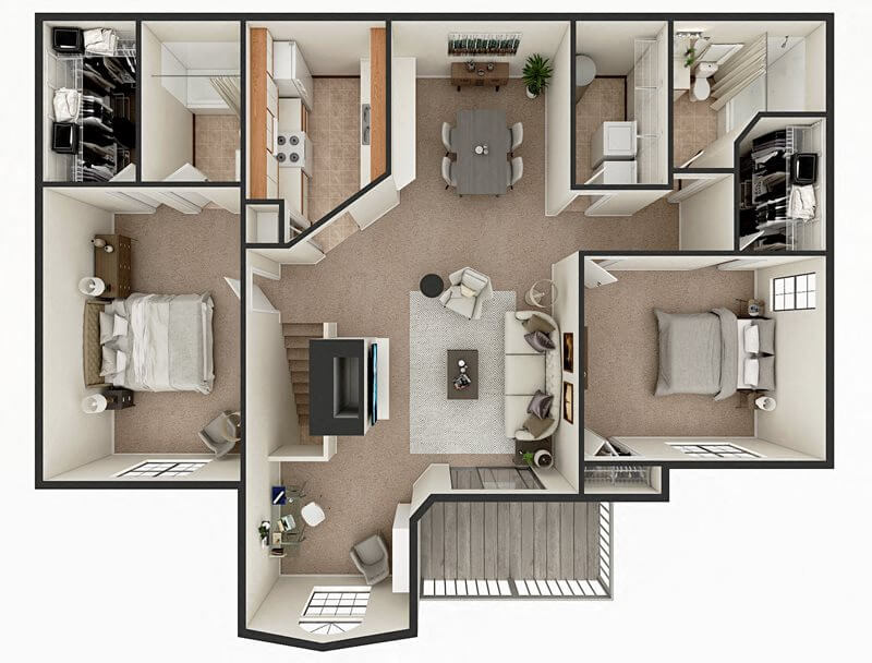 2 bedroom 2 bath apartment floor plan