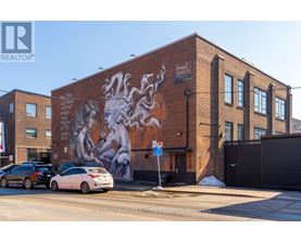 A large mural on a brick building with a woman and a dragon on it.