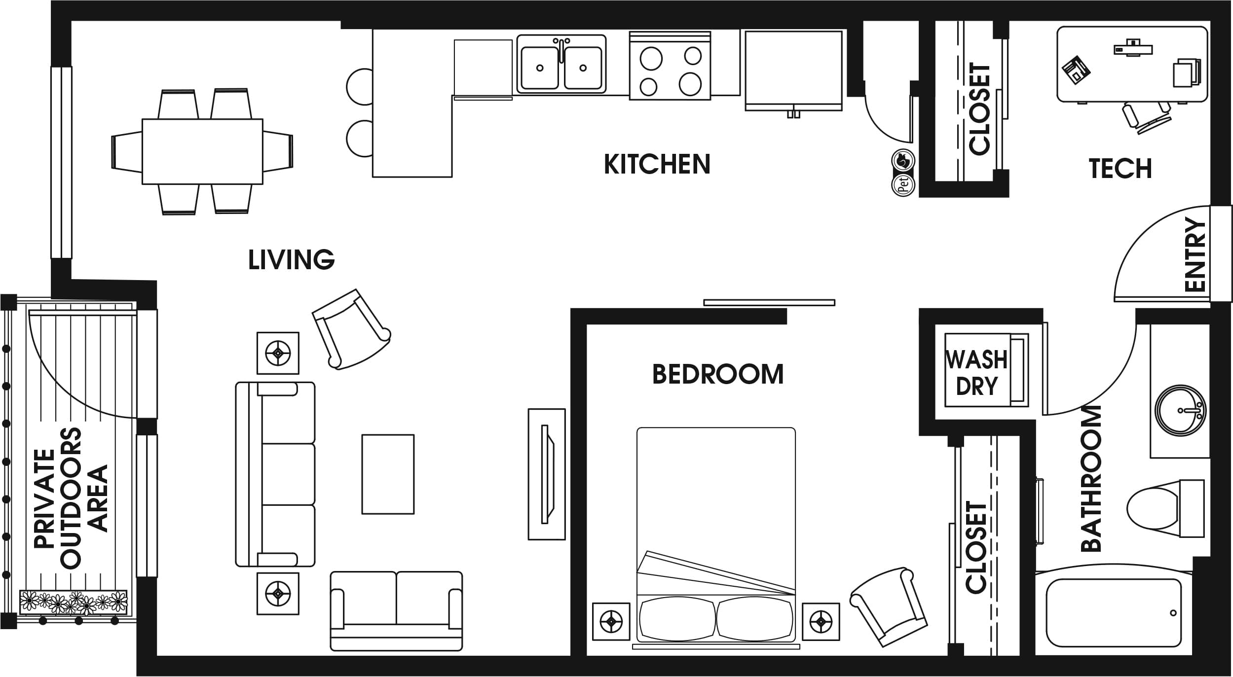 1 Bed/1 Bath Open Den ARCH-A1-2