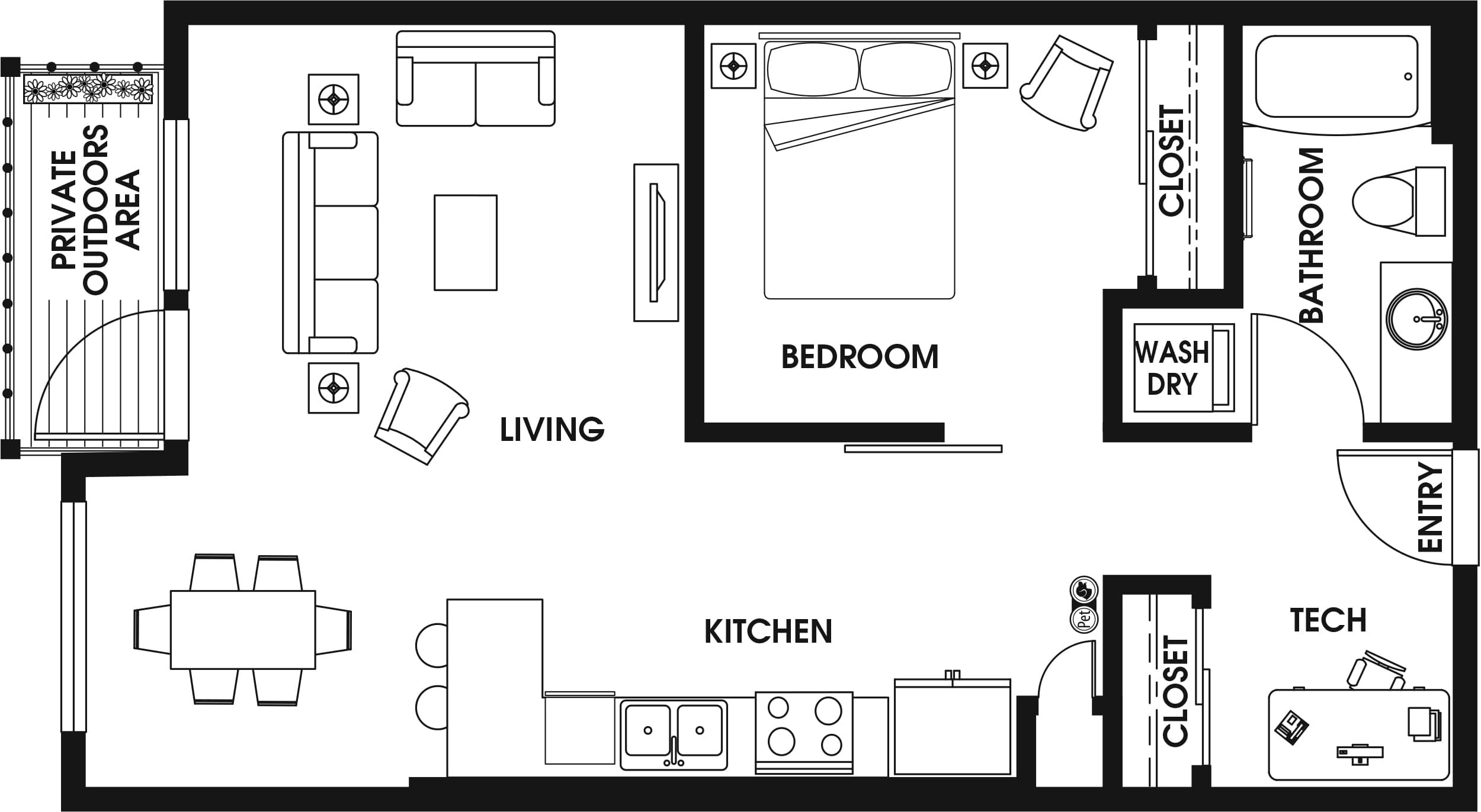1 Bed/1 Bath Open Den-A1