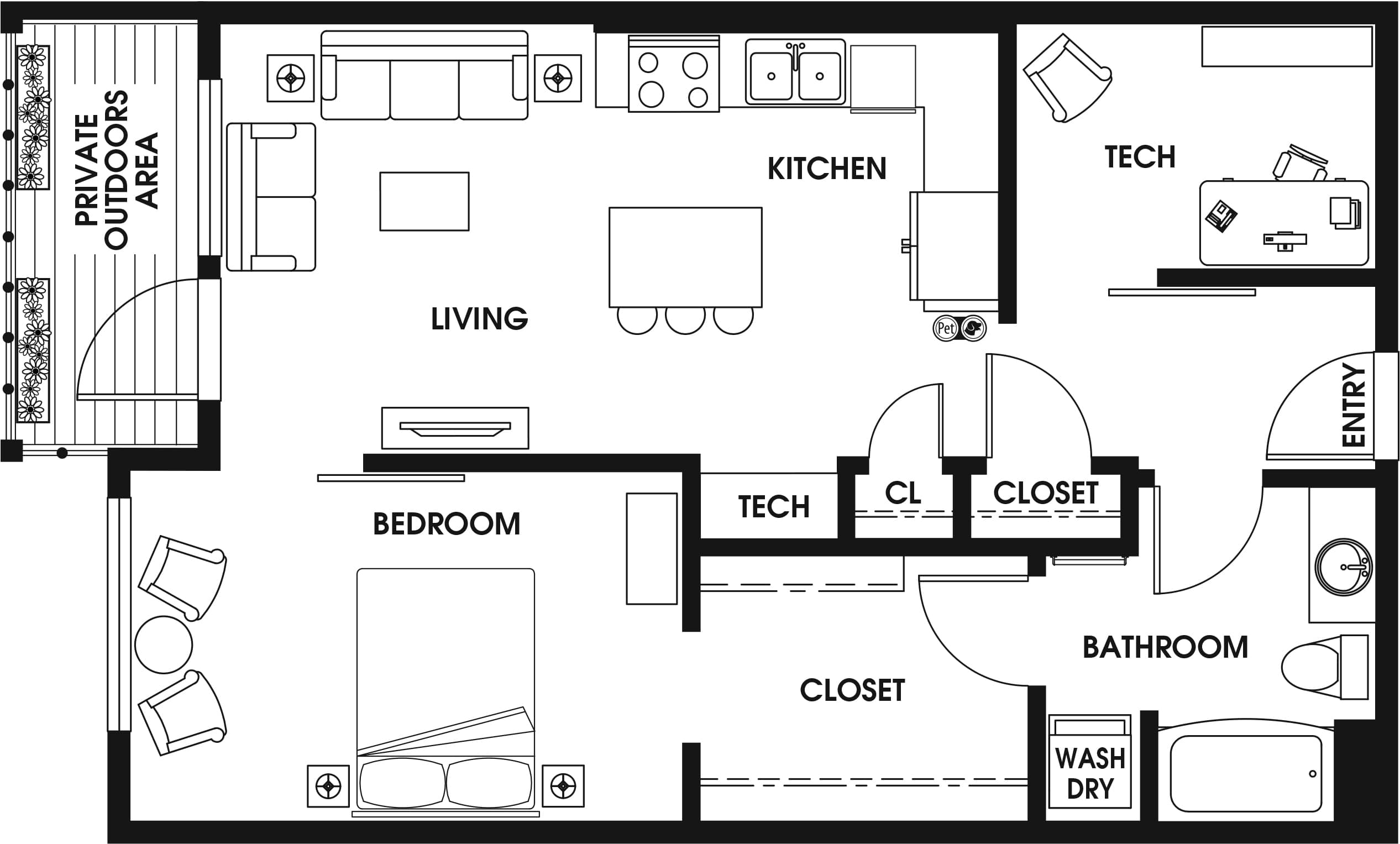 1 Bed/1 Bath Den-B1