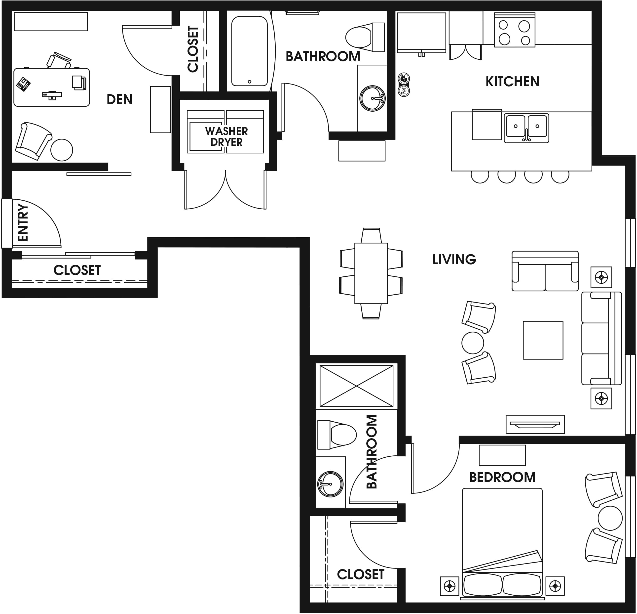 1 Bed/2 Bath Den-B10A