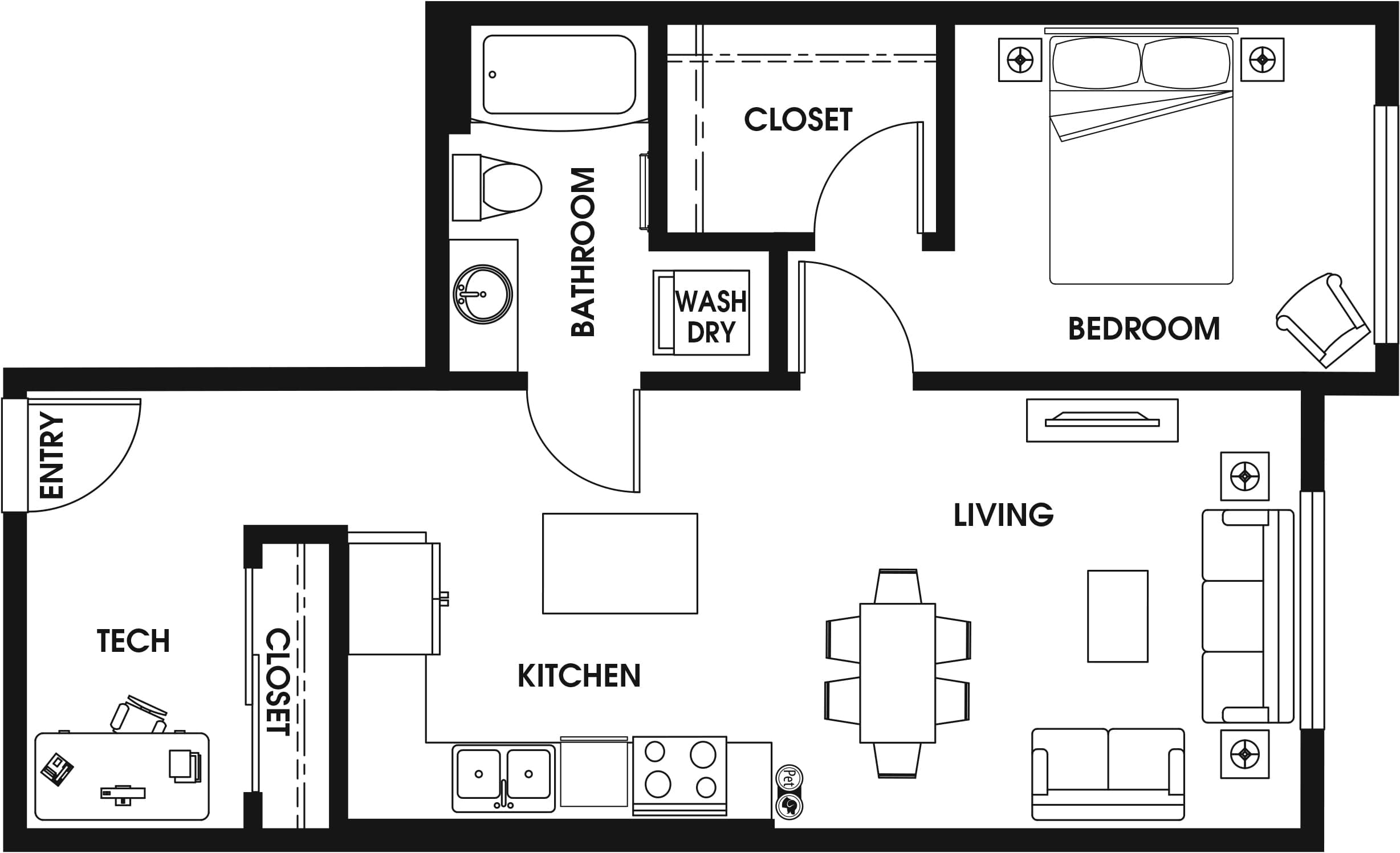 1 Bed/1 Bath Den-B2