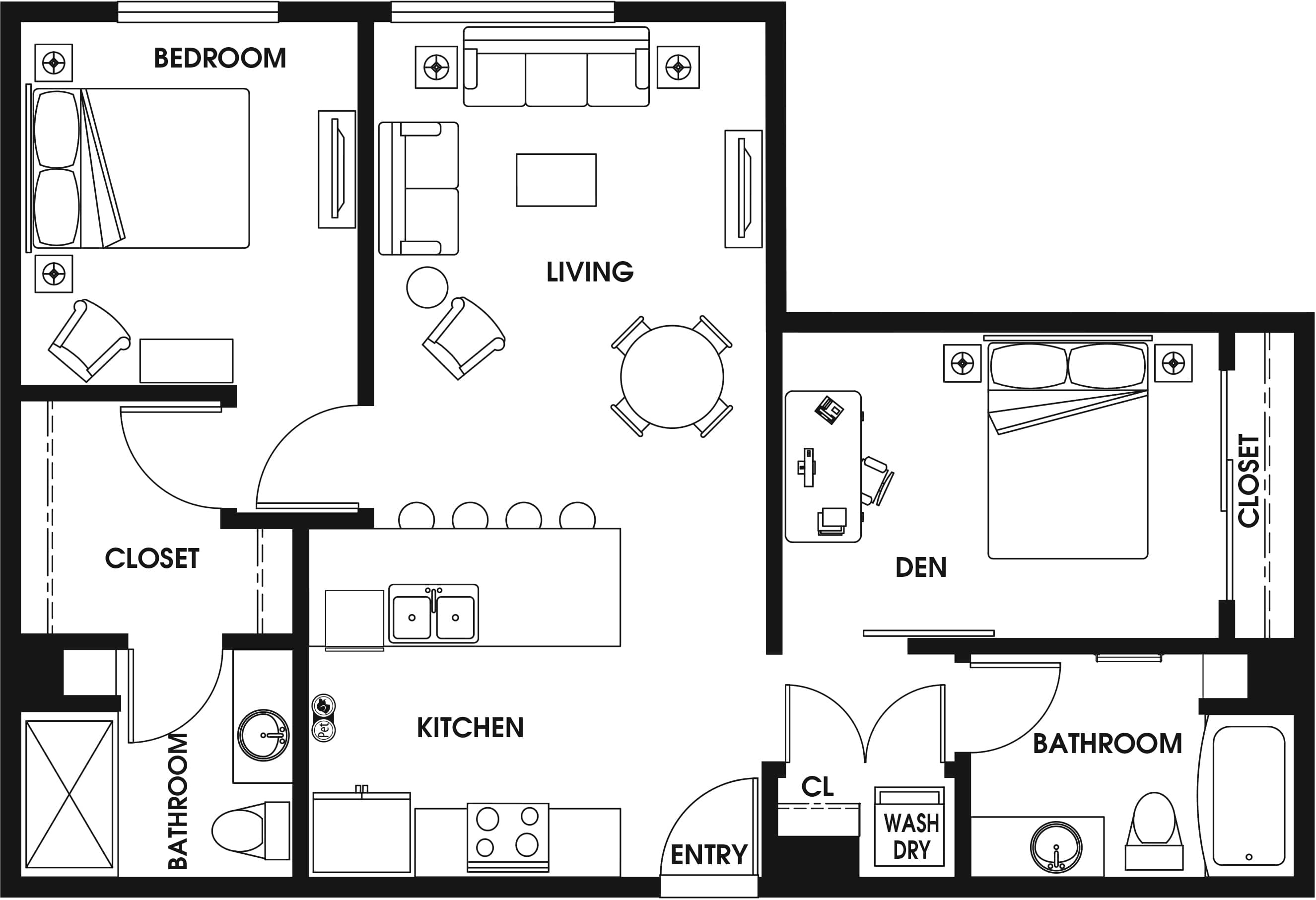 1 Bed/2 Bath Den-B6