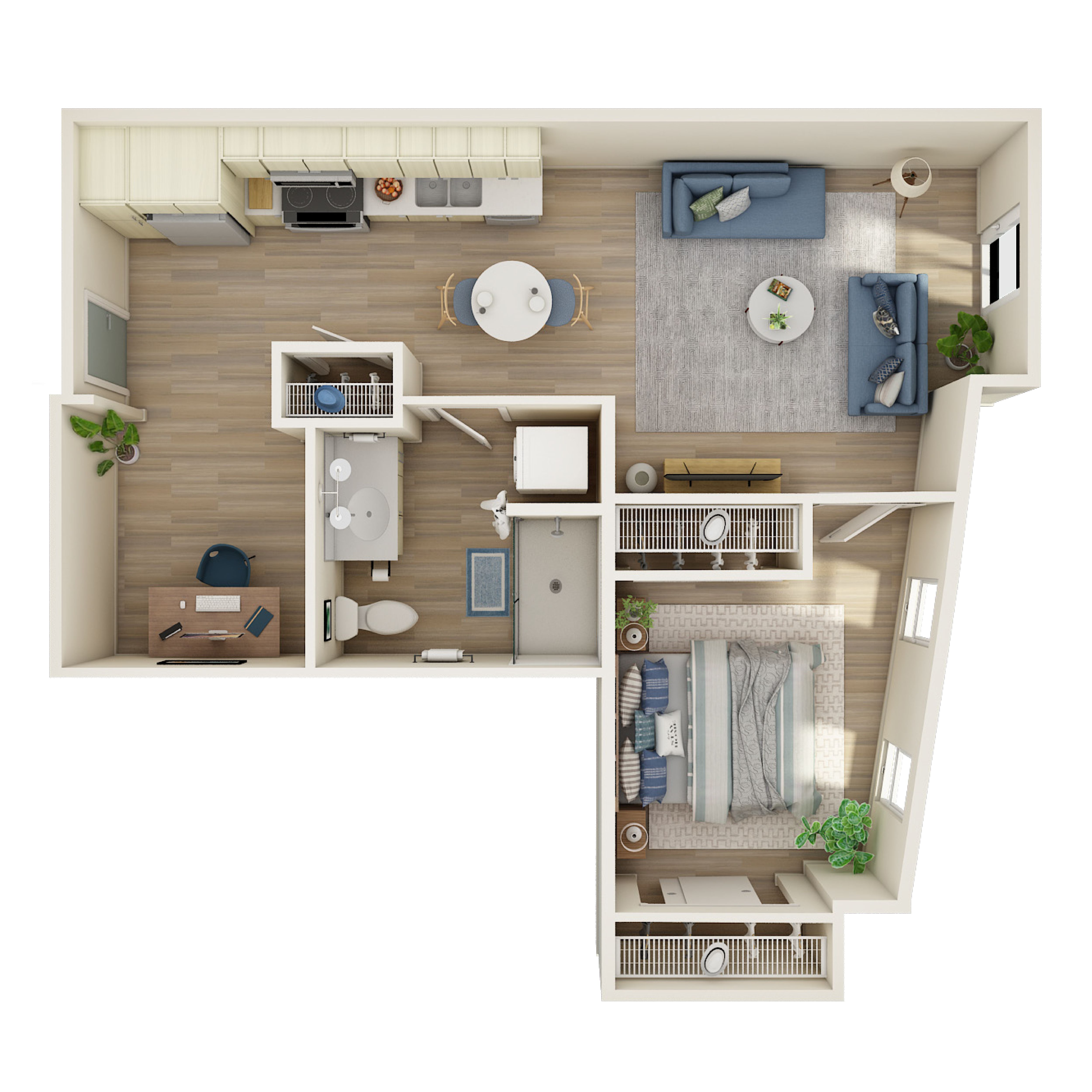 1 Bed, 1 Bath Den - H