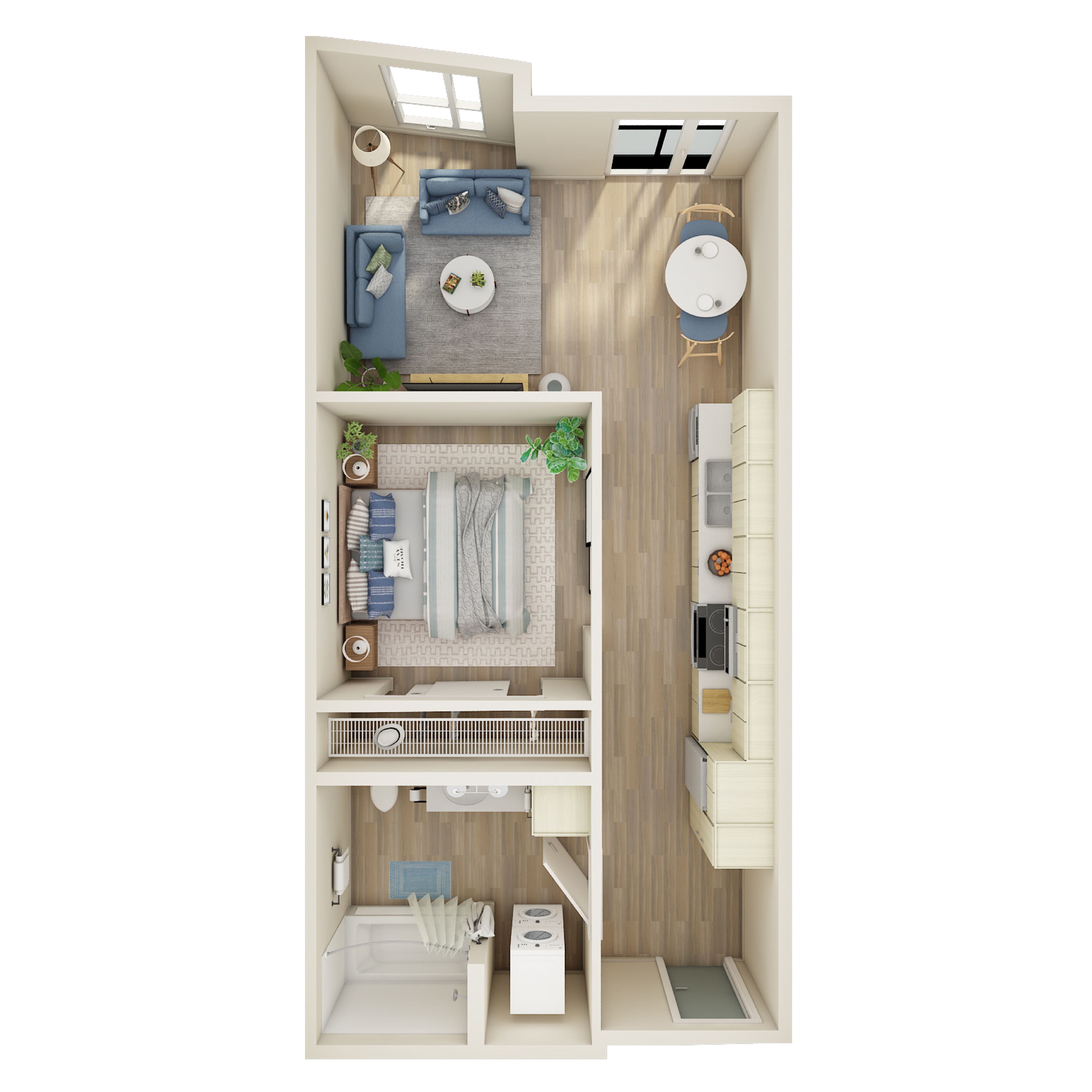 Open 1 Bed, 1 Bath - D