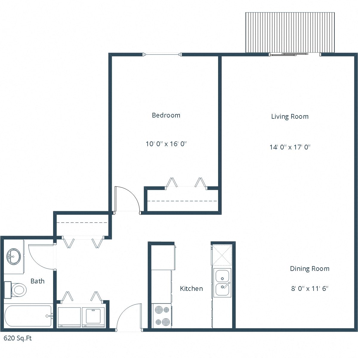 Cedars 2 Apartments | One Bedroom Floor Plan