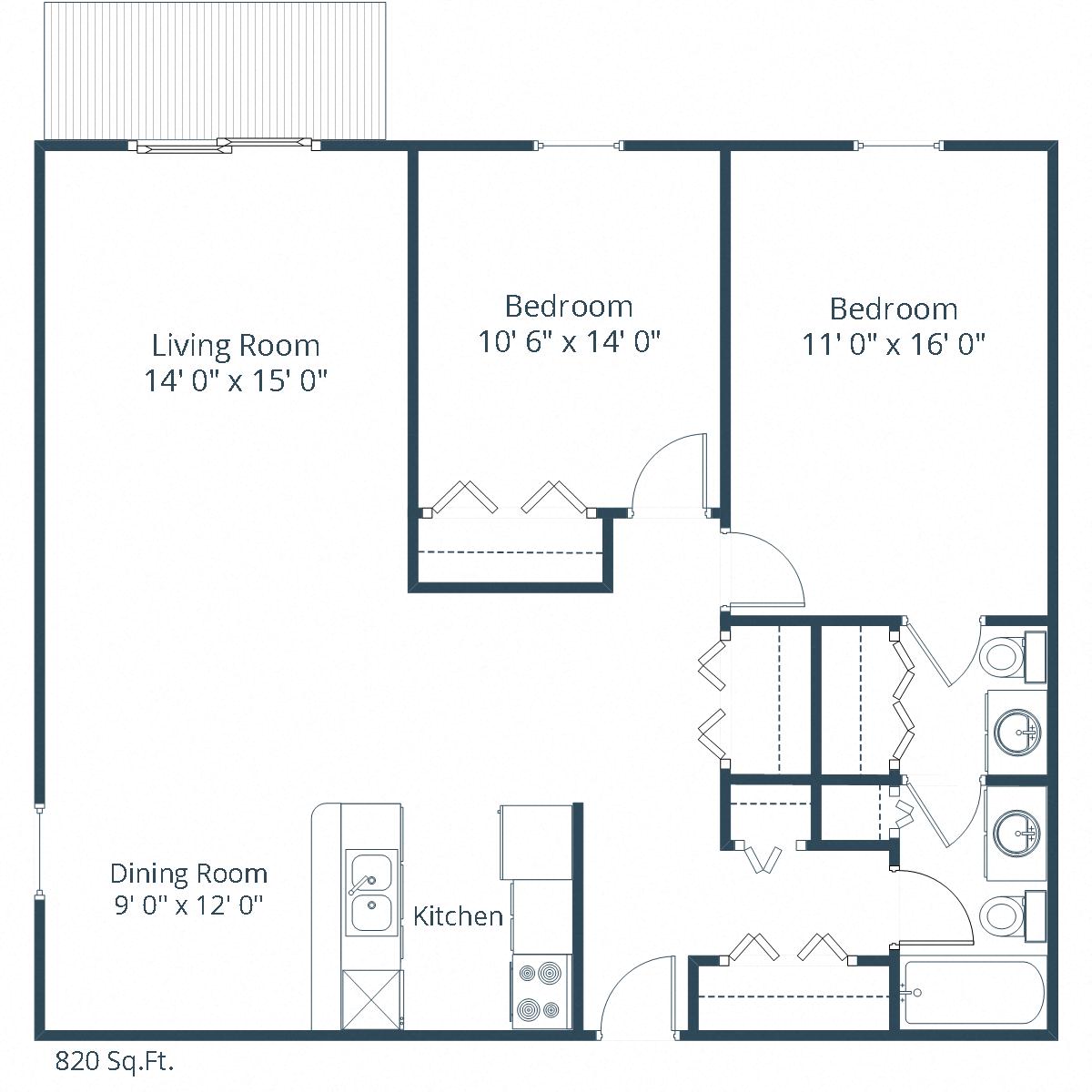 Cedars 2 Apartments | Two Bedroom Floor Plan
