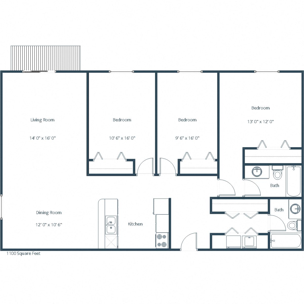 Cedars 2 Apartments | Three Bedroom Floor Plan