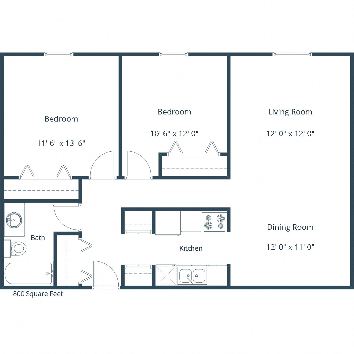 Echo Manor Apartments | Two Bedroom Floor Plan