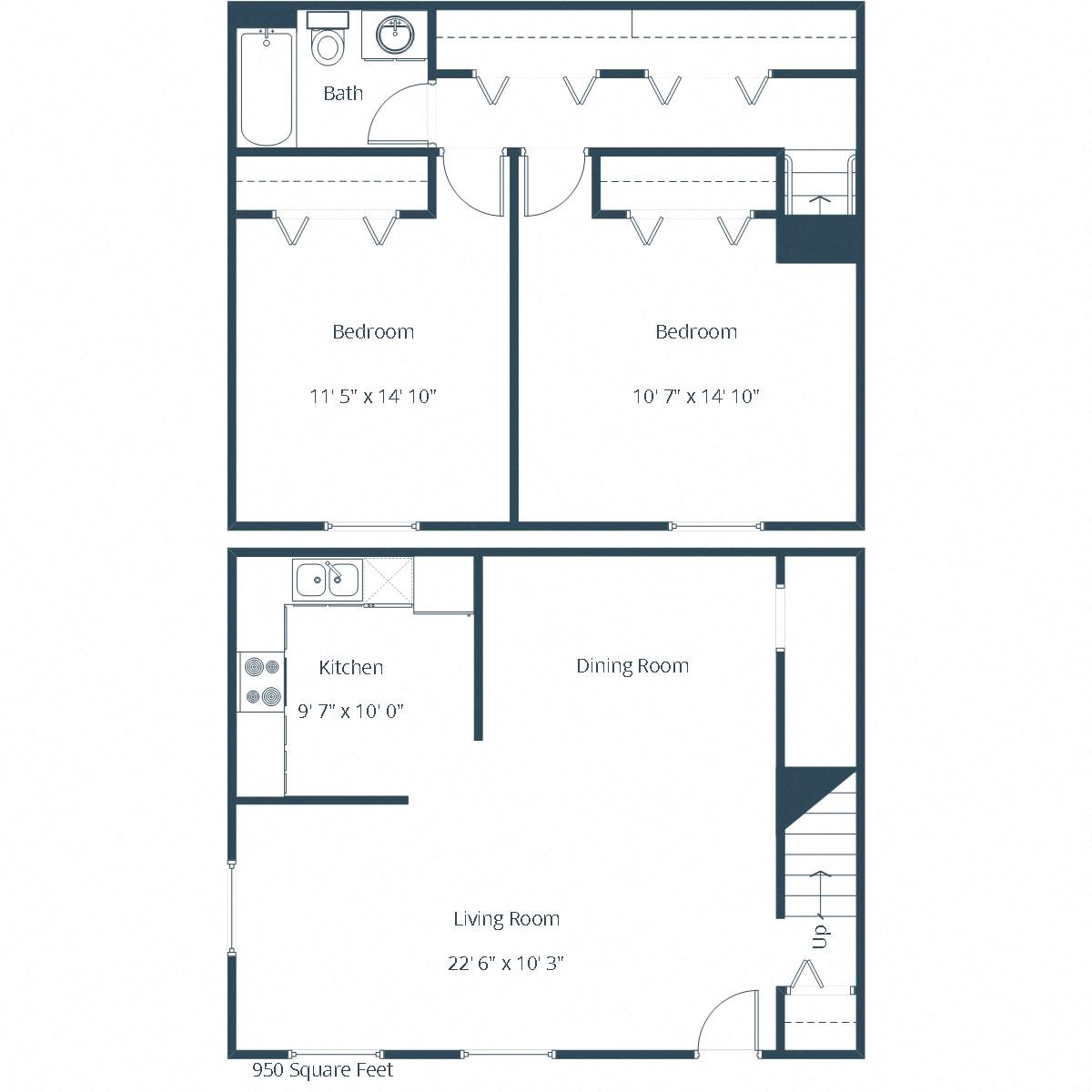 Twin Oaks Townhomes | Two Bedroom Floor Plan Twin Oaks Townhomes | Two Bedroom Floor Plan