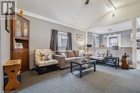 A living room with a grey carpet and furniture.