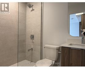 A bathroom with a walk-in shower and a toilet.