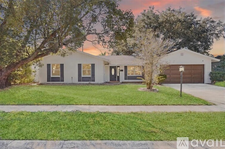 A house with a front yard and a tree in front of it.