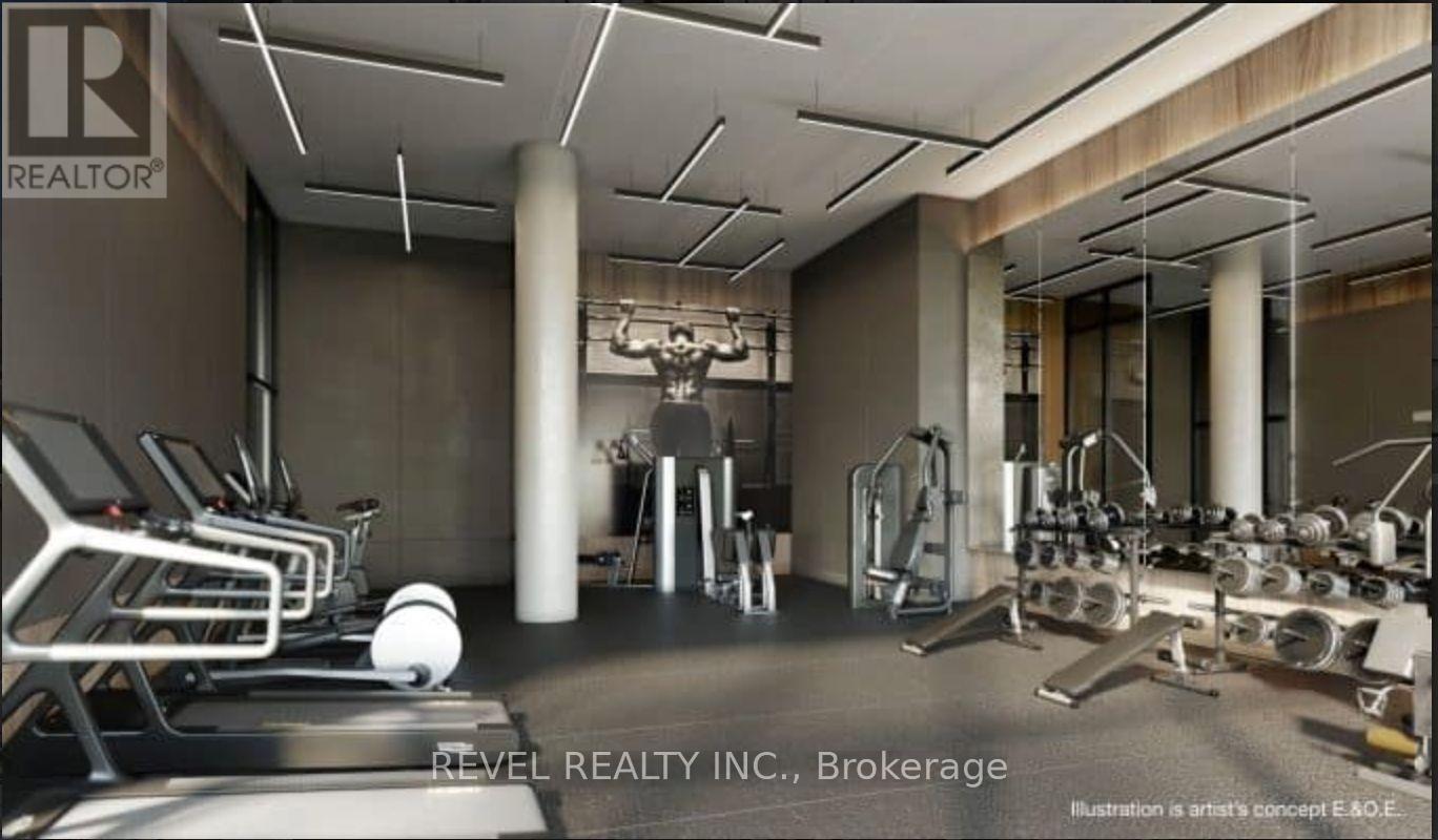 A gym with treadmills, weights and exercise equipment.