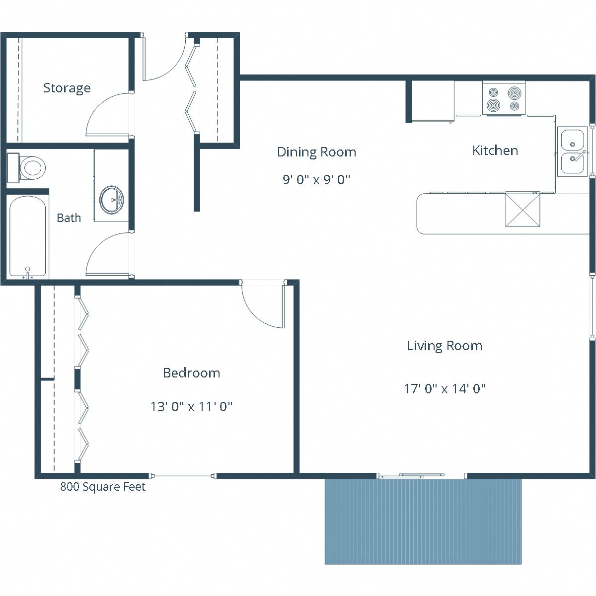 Sheridan Pointe Apartments | One Bedroom Floor Plan