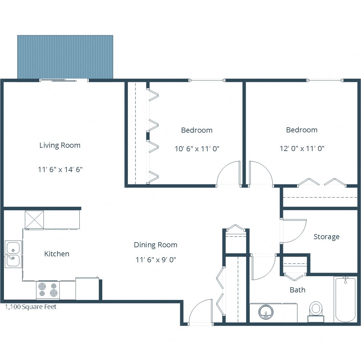 Sheridan Pointe Apartments | Two Bedroom Floor Plan C