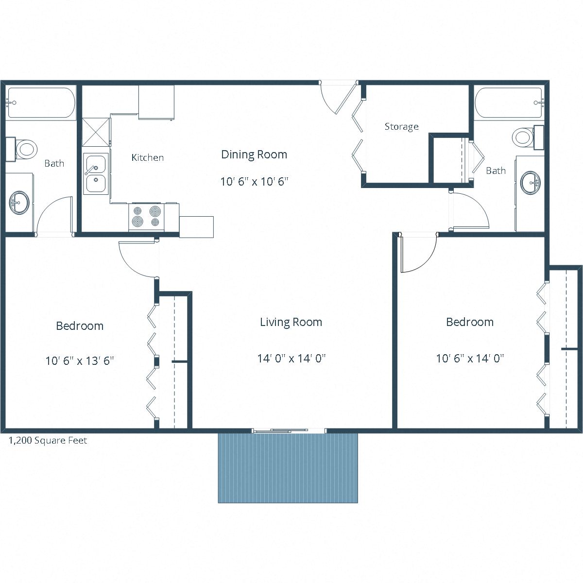 Sheridan Pointe Apartments | Two Bedroom Two Bath Floor Plan
