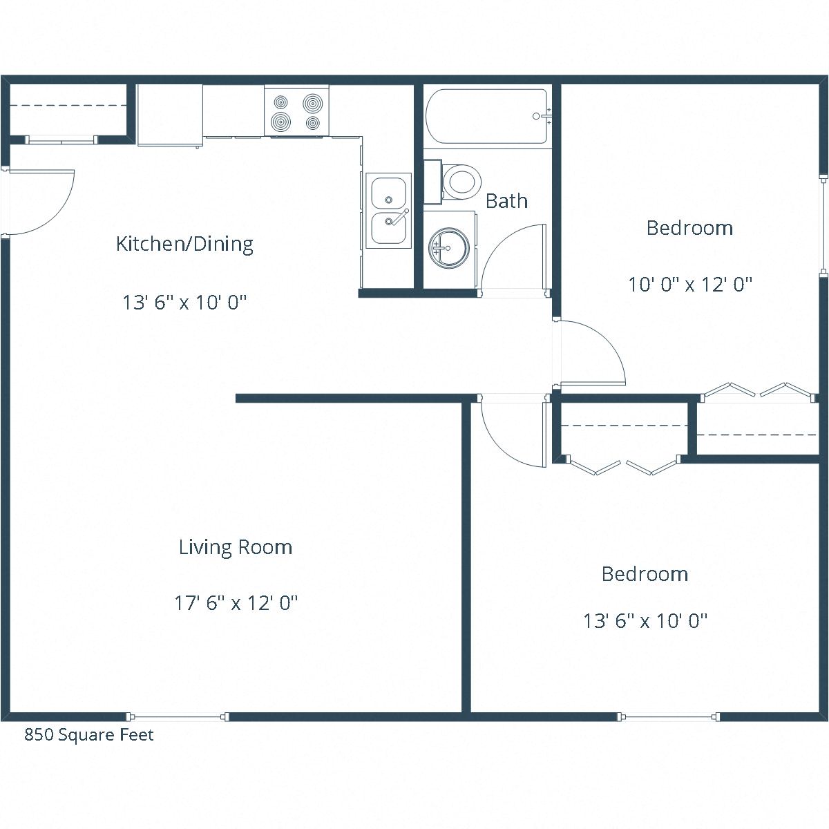 Brookfield Apartments | Two Bedroom Floor Plan