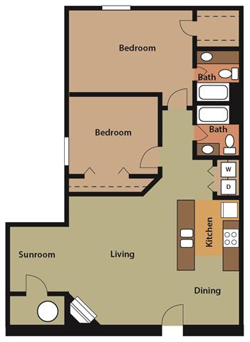 2 Bedroom | 2 Bath | 1000 SF