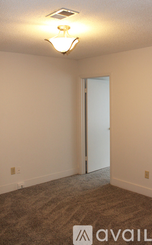 A room with a carpeted floor and a doorway leading to another room.