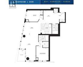 A floor plan of a 2 bedroom + den property in Bay Harbour - Yonge.