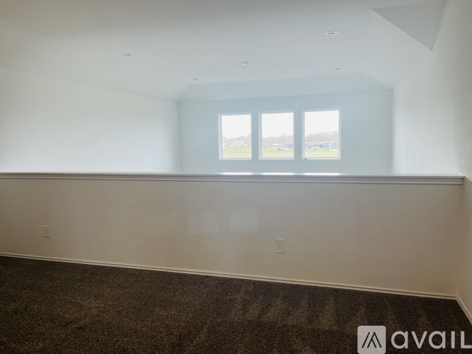 A room with a carpeted floor and a window.