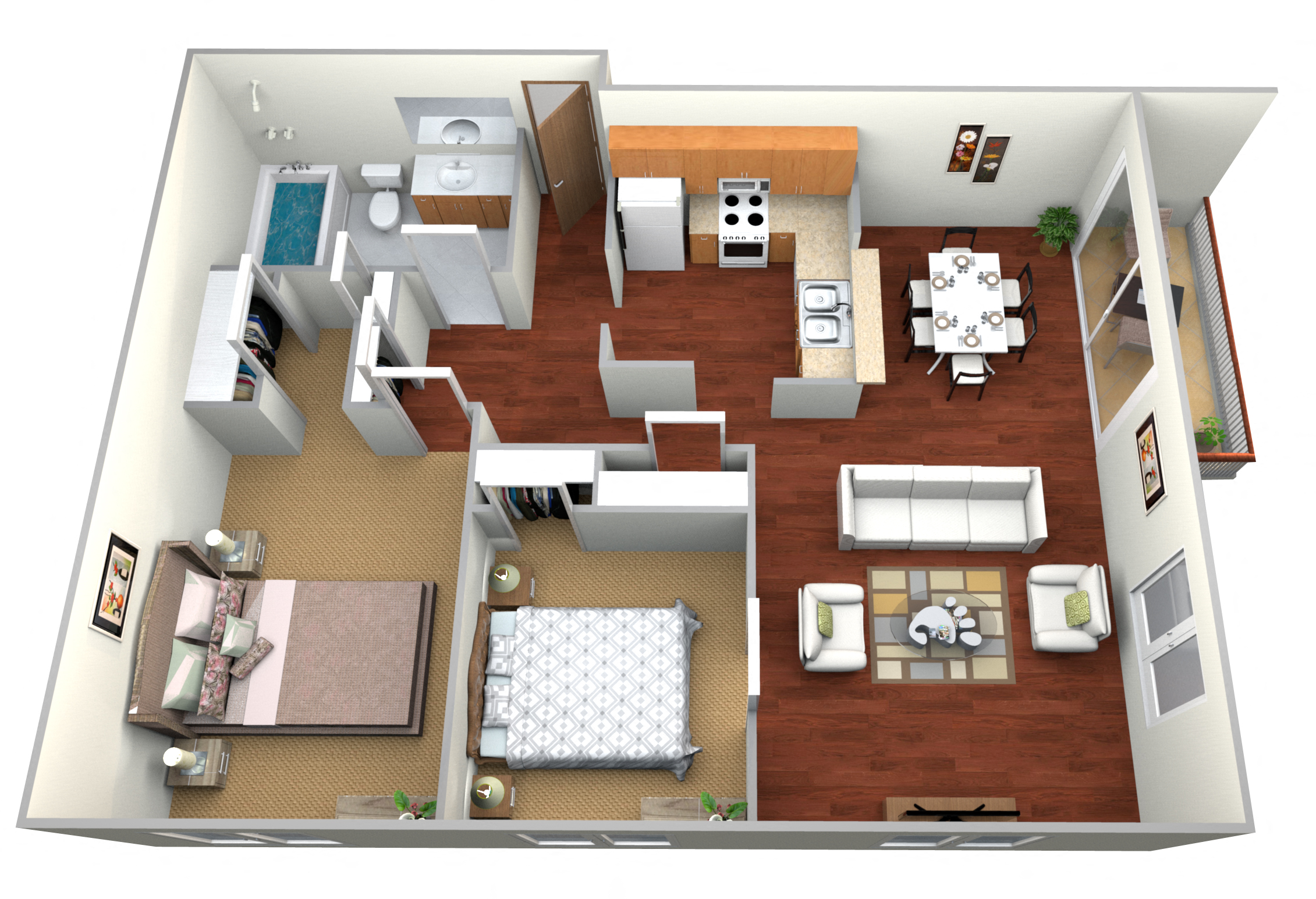 2 Bedroom 1 Bath Floor Plan at Block 6 Apartments, Fargo, ND, 58103