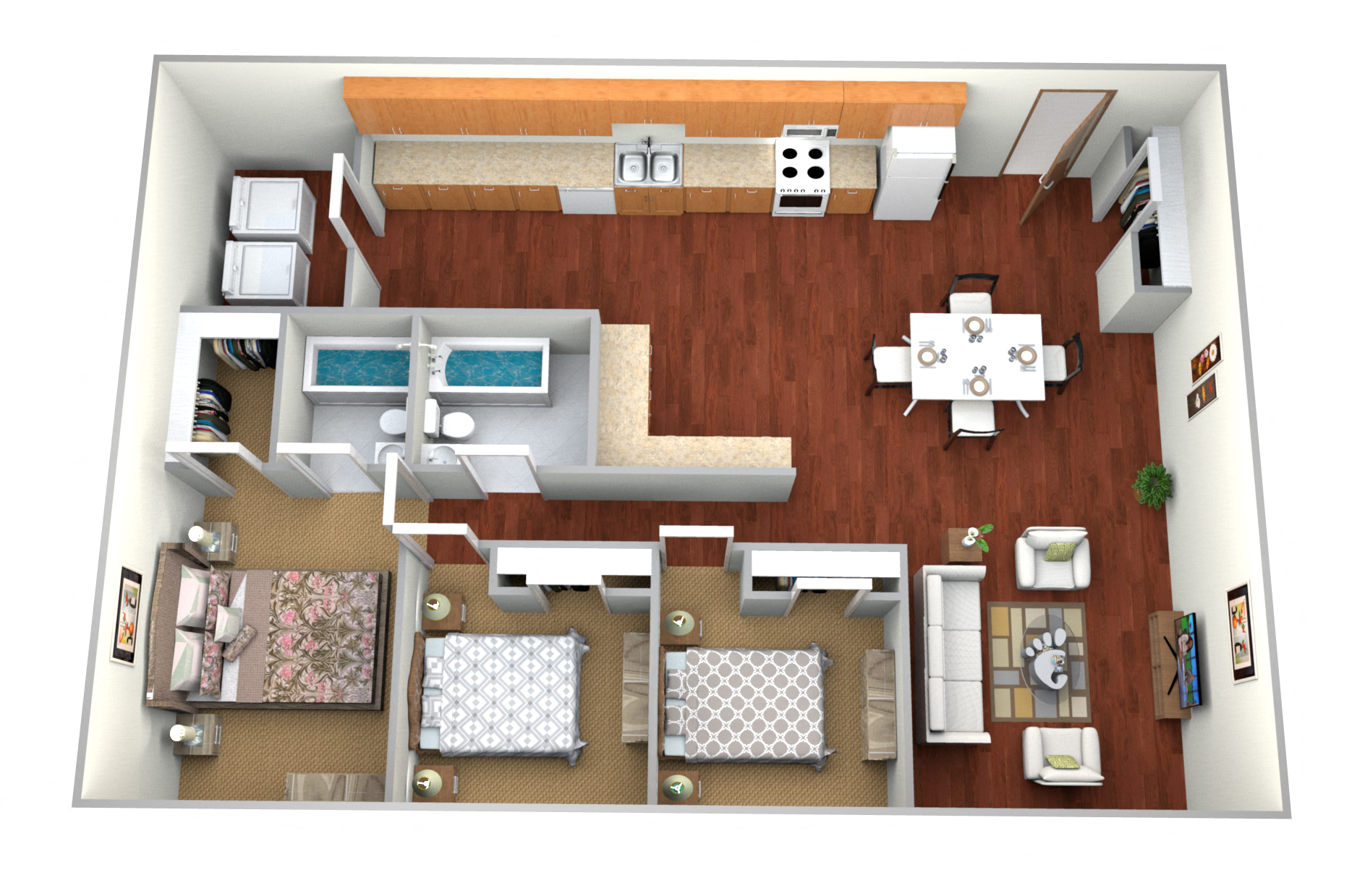 3 Bed 2 Bath Floor Plan at Boulder Ridge Apartments, Fargo, North Dakota