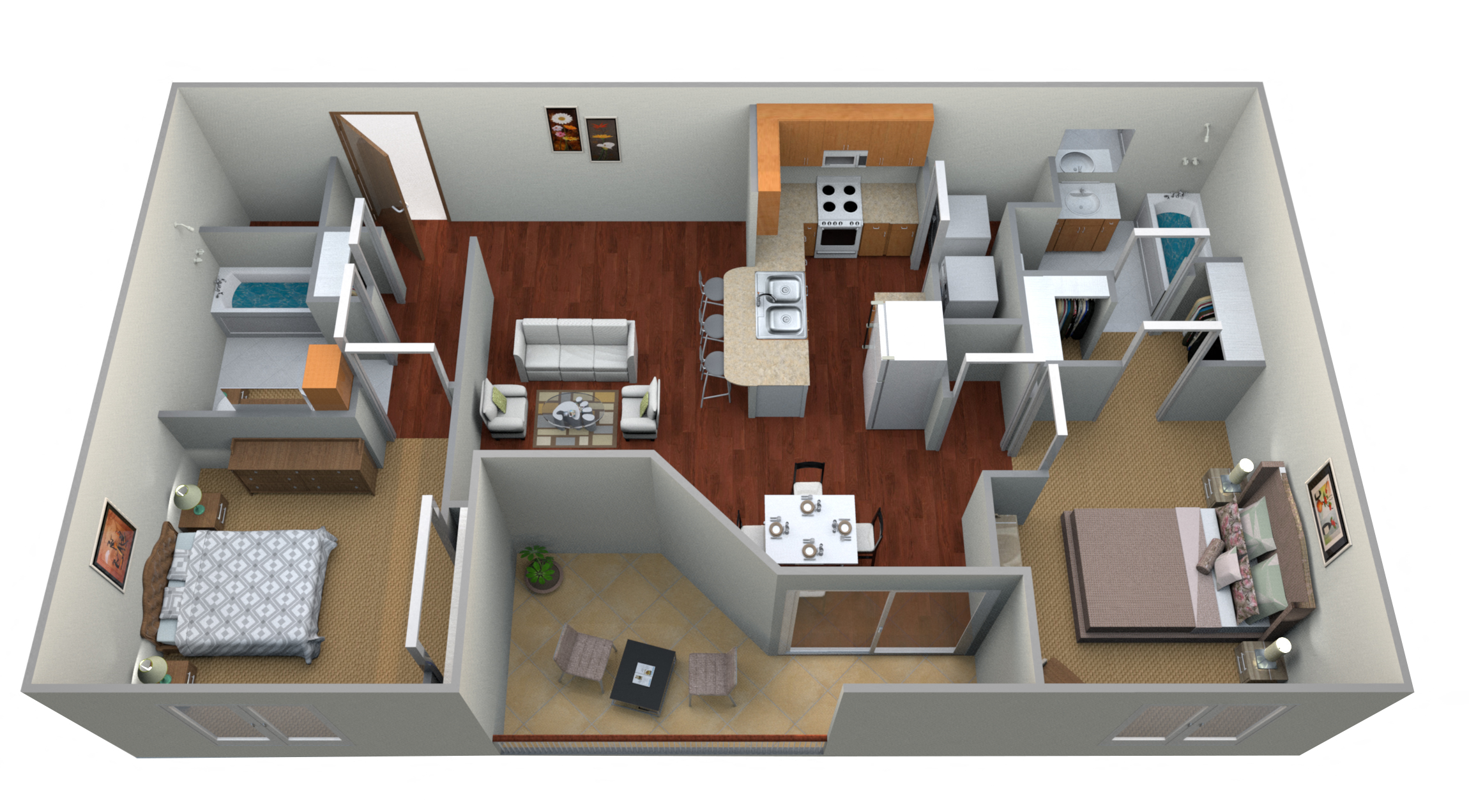 2 Bedroom 2 Bathroom Floor Plan  at Park Ridge Apartments, North Dakota, 58103